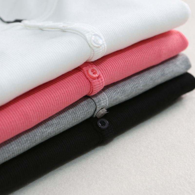 Camiseta de manga larga con botones para mujer, de algodón premium acanalado, otoño-invierno 2026, versátil, ajustada y adelgazante.