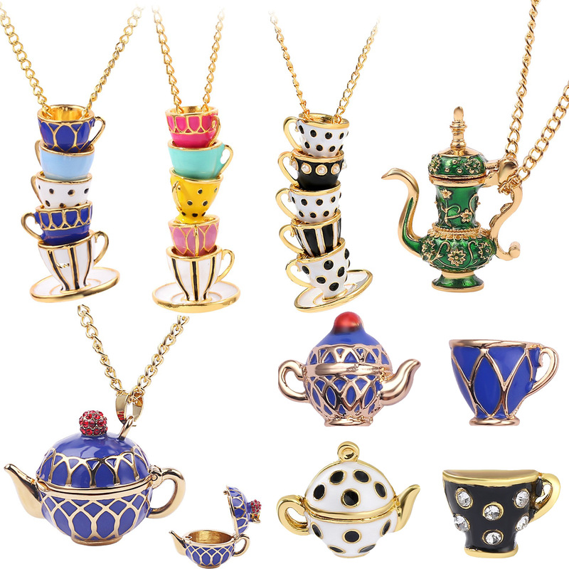 European and American Fashion Brand Hot-Selling Jewelry Wholesale Enamel Glaze Tea Cup Earrings Long Necklace Sweater Chain Jewelry European and American Fashion Brand Hot-Selling Jewelry Wholesale Enamel Glaze Tea Cup Earrings Long Necklace Sweater Chain Jewelry