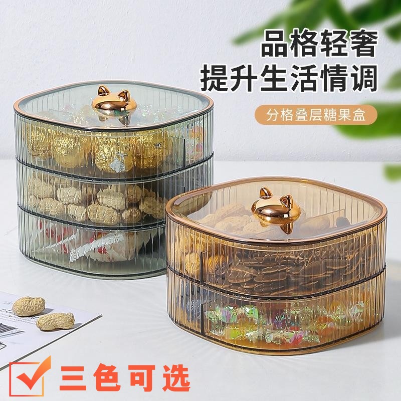 Exquisita Placa de caramelo de dibujos animados hogar transparente de múltiples capas caja de dulces de boda merienda semillas de melón caja de almacenamiento de plástico oreja de gato