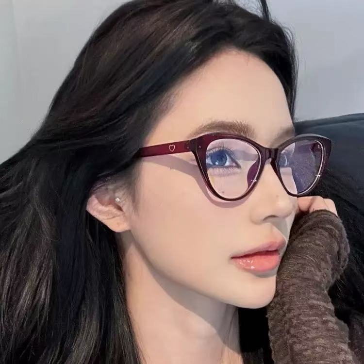 2025猫眼眼镜女士高级感桃心黑框素颜大镜框女可配度数镜架防蓝光|undefined
