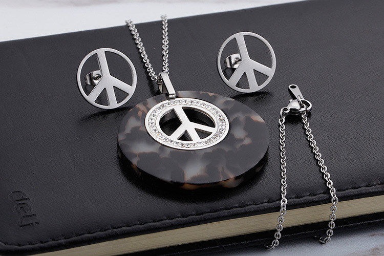 Fashion Water Droplets Heart Shape Titanium Steel Inlay Rhinestones Earrings Necklace 1 Set