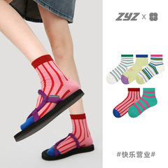 文藝復興襪子女春夏季短襪薄款韓國彩色條紋春秋款學生運動船襪潮