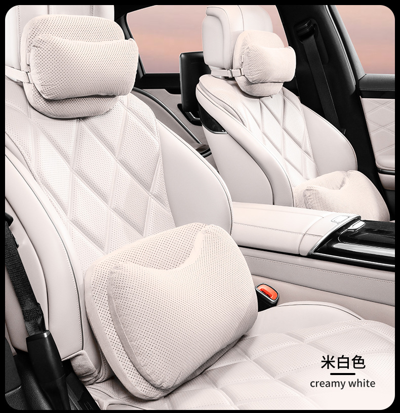 Cross-Border New Popular Car Headrest Perforated Suede Leather Neck Pillow Memory Foam Bio-Cotton Core Mother-In-Law Headrest Waist Support