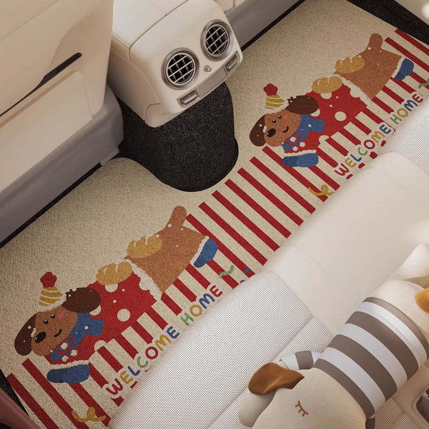 Fresh and Simple Car Floor Mat Three-Piece Set, Cute Dog-Themed Carpet-Style Dirt-Resistant Non-Slip Car Protection Mat, Universal Mat