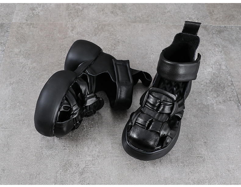 Sandal nữ da bò thật đế xuồng cao gót 9 cm — màu đen chi tiết 11