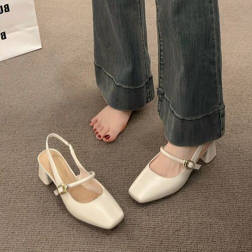2025 Summer Fairy-Style Chunky Heel Sandals for Women: Versatile Mary Jane Pumps with Open Toes and Adjustable Straps