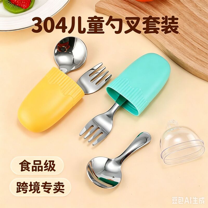 304 Stainless Steel Tableware Kidsren's Fork and Spoon Set Family Outdoor Portable Tableware Cross-Border Creative Tableware Set 304 Stainless Steel Tableware Kidsren's Fork and Spoon Set Family Outdoor Portable Tableware Cross-Border Creative Tableware Set