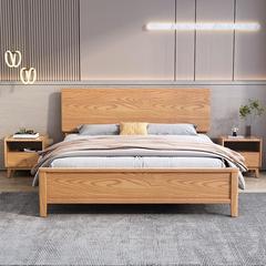 Solid Wood Bed with Waxwood, Nordic Double Bed 1.8m, Modern Simple 1.5m, Small House Main Bedroom, Natural Wood Furniture