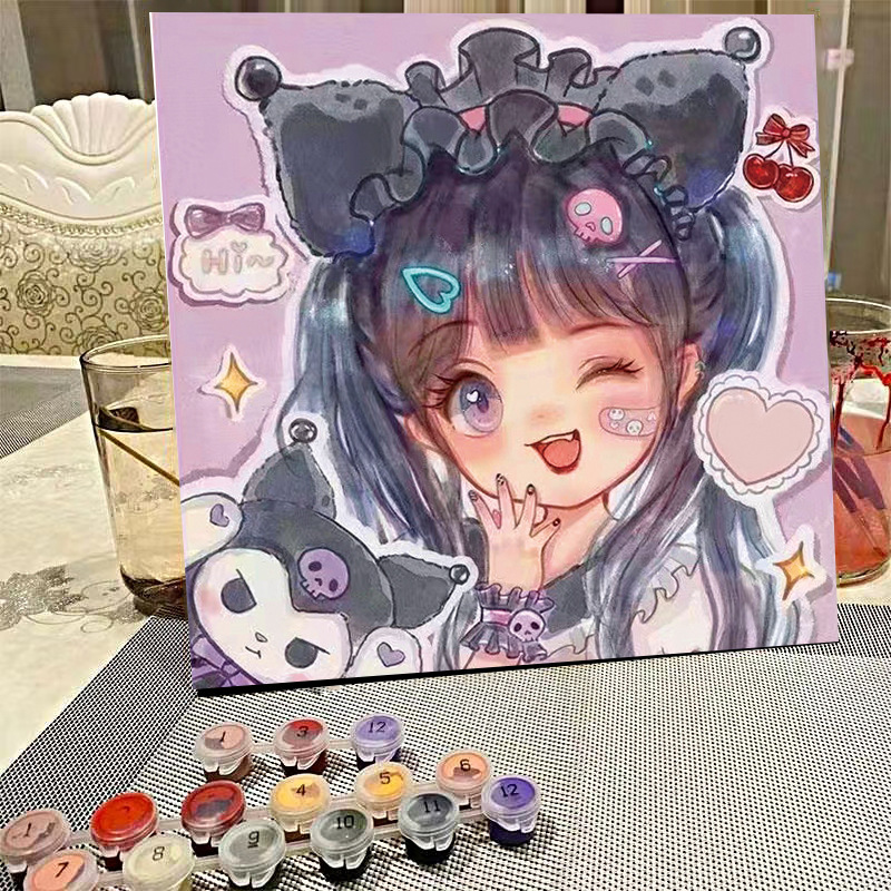 デジタル油絵diyの塗り絵の子供は漫画のアニメを埋めて色を塗ります。|undefined