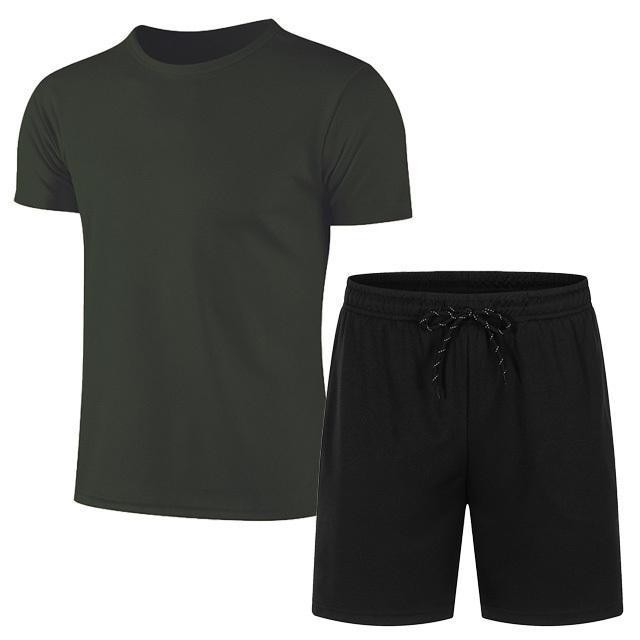 Se puede hacer - camiseta de traje de manga corta de malla para hombres de verano + pantalones cortos deportivos de cinco puntos en color sólido y casual