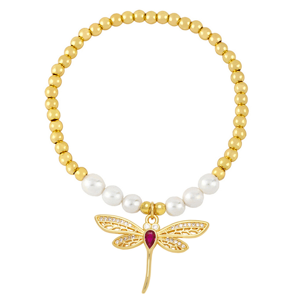 Fashion Dragonfly Copper Bracelets Plating Artificial Pearls Copper Bracelets
