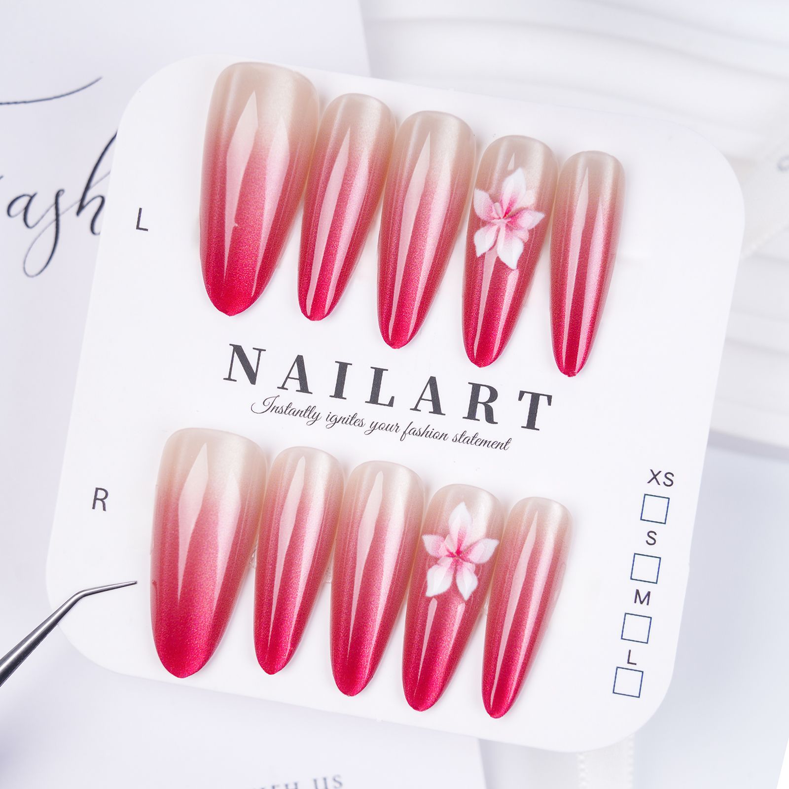 10 piezas decodificadas en línea estilo rojo temperamento alto poco fragante estilo francés in se siente la atmósfera blanca de las uñas hechas a mano