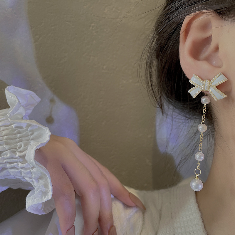 Fashion Flower Bow Knot Copper Inlay Artificial Pearls Zircon Drop Earrings 1 Pair