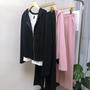 Plus size women's casual pants chubby girl suit design high belly covering tide zipper casual top 3312