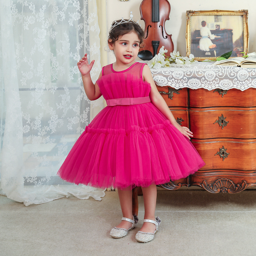 2025 Children's Dress Princess Dress Flower Girl Little Girl Puffy Mesh Cake Dress Girl Runway Style 7-Year-Old Dress