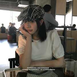 日系复古花朵刺绣前进帽女显脸小百搭贝雷帽画家帽潮夏款