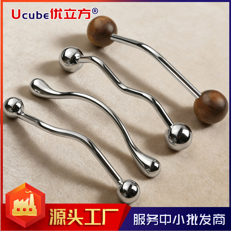 French style light luxury minimalist lightning silver handle new Chinese style cabinet door wardrobe