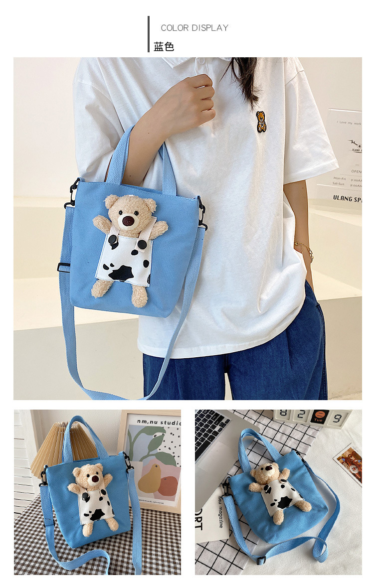 Japanese-style InS-style cute cartoon bear doll, girl student canvas crossbody bag, funny and unique single-shoulder bag undefined
