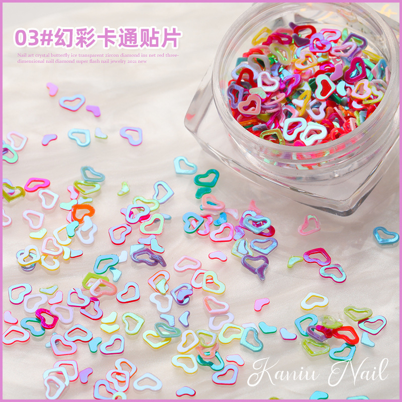 hueco fantasía de color de corazón de桃 sequinilla de manicura amor parche hecho a mano goteo relleno de material superbrillo accesorios caja