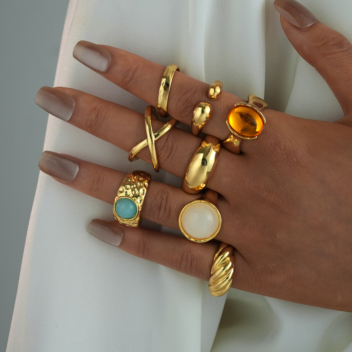 European And American Cross-border Eight-piece Stackable Ring Set, Bohemian Vintage Style Women's Daily Wear Jewelry_voghion.com