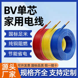 定制国标BV线纯铜单芯阻燃电线1.5 2.5 4 6 10平方家用电源线硬线