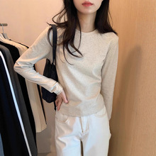 棉质圆领纯色打底衫女秋季新款叠穿内搭修身长袖t恤上衣女