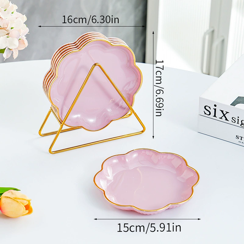 Чашка-филигрань из bone china с цветочным рисунком (Tuchi), тарелки-под snack-товары с золотым ободком, один набор или 4/6 шт с подставкой
