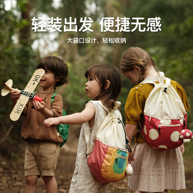 Zoyzoii Children's Drawstring Backpack Outdoor Travel Waterproof Double Shoulder Bag Sports Waist Pocket Portable Bag 