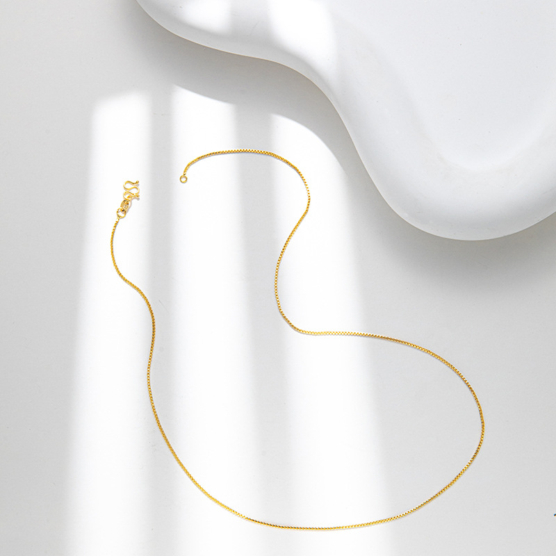 Copper Plated True Gold Neckchain Box Lock Bone Chain Instagram Necklace Women's Short Style Simple and Elegant_voghion.com