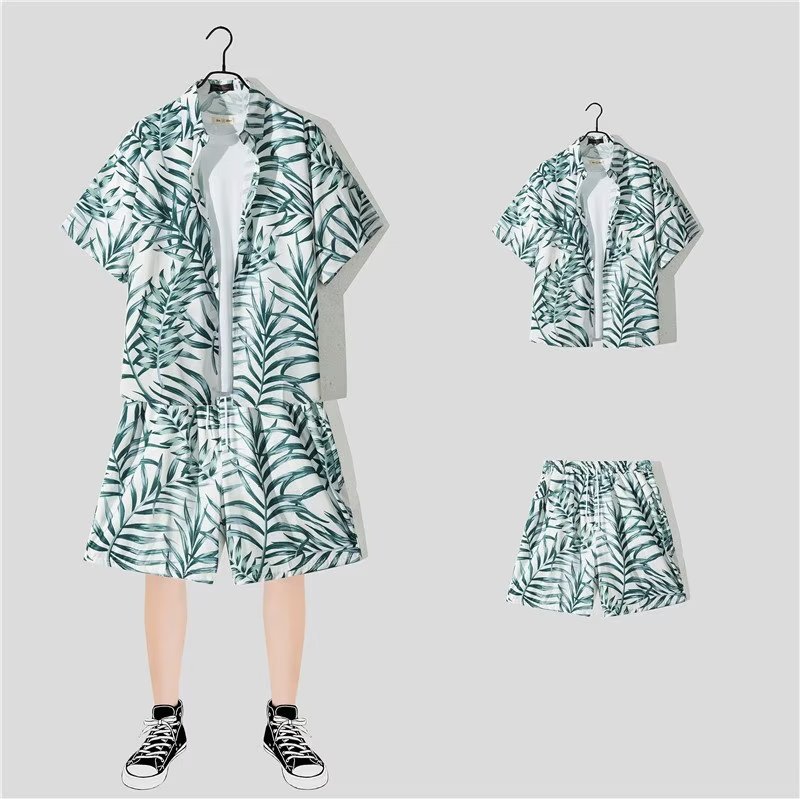 반팔 꽃 셔츠 하이난 섬 의류 해변 의류 싼야 여름 Weifeng 태국 여행 남성 커플 여름 얇은 세트