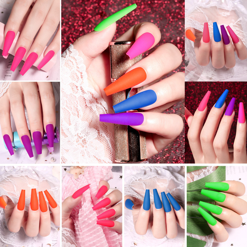 Long Ballet Fluorescent Nail Patch Wear Armor Matte Frosted Solid Color Fake Nail Patch Cross-border