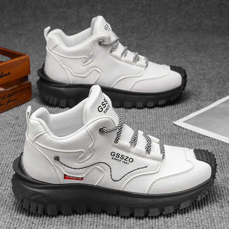 Men's High-Top Work Shoes, Thick-Soled, Slip-Resistant, Wear-Resistant Outdoor Casual Shoes, Fashionable And Versatile H_vogvips.com