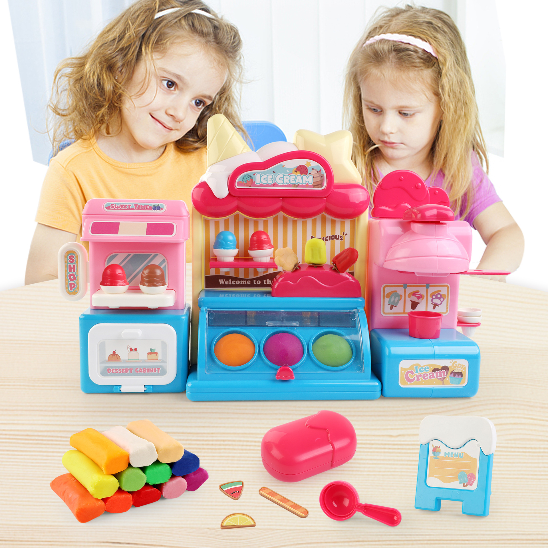 Ventas transfronterizas calientes lindas helados de barro de color para niños a través de casa heladería interactiva juego de barro de color juguetes de rompecabezas image 2