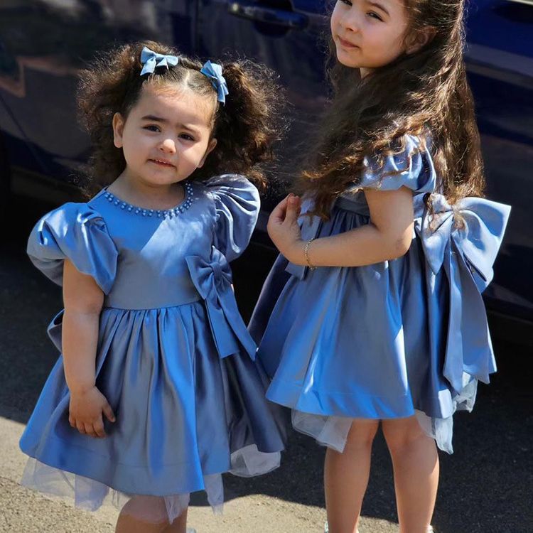 Blue Princess Dress For Little Girls Piano Performance Costume European American Style Christmas Baby Girl's First Birthday Tutu_voghion.com