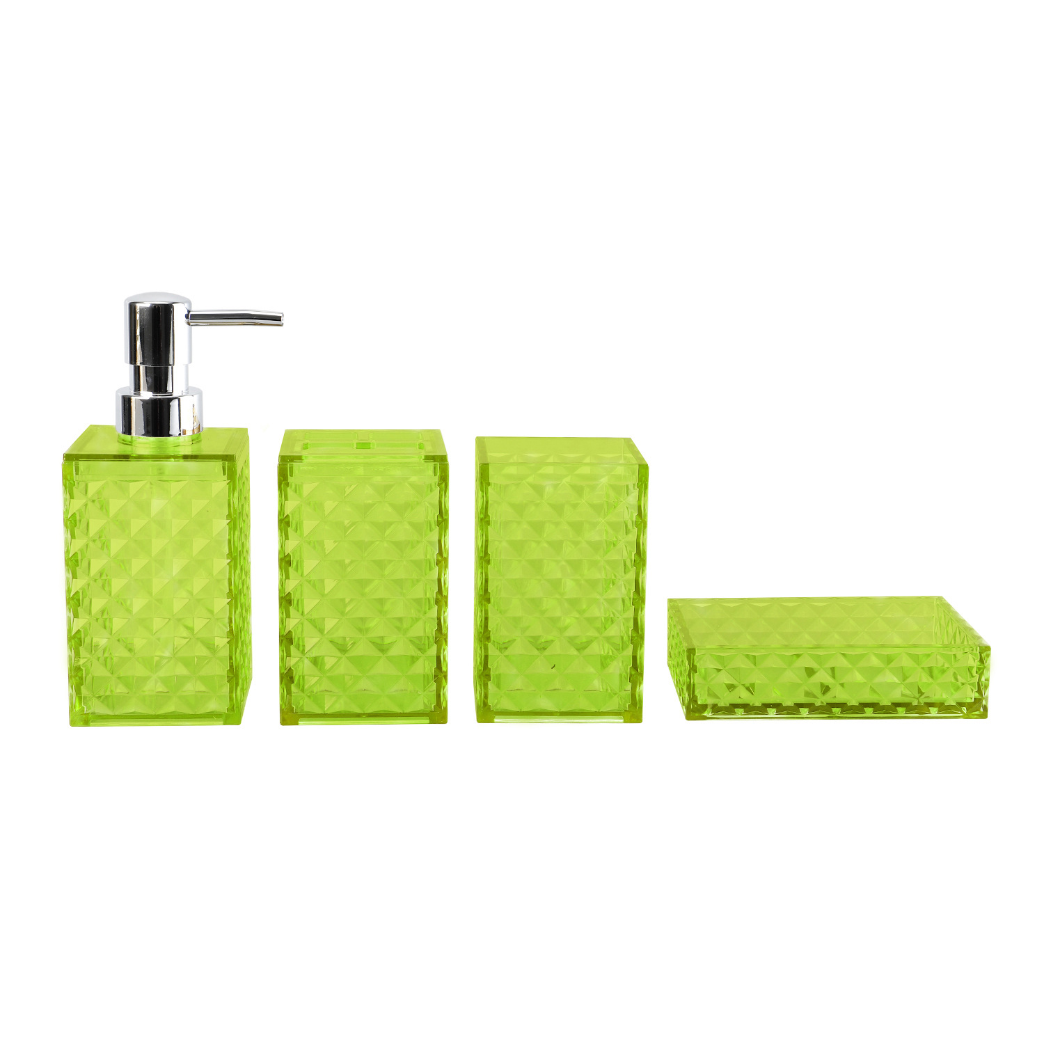 Cuarto de baño de plástico de cuatro piezas de diamante transparente Plaid fábrica al por mayor lavado baño enjuague bucal cepillo titular de cuatro piezas conjunto