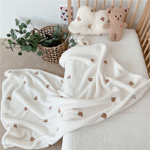 ins Korean style baby blanket, spring, autumn and winter outing blanket, cute bear and rabbit embroidered baby blanket, nap blanket
