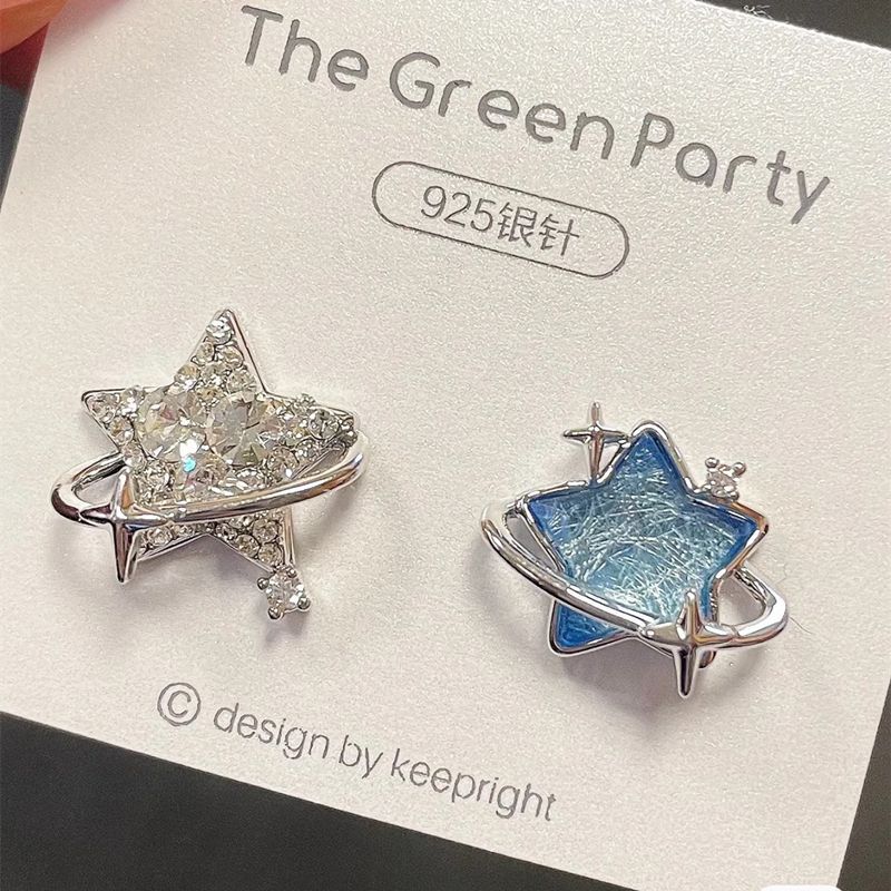 Ocean Star ~ Super hadas brillante claro estrella Stud pendientes ins nicho diseño temperamento Stud pendientes con agujeros pendientes