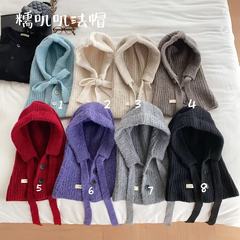 巴拉克拉法帽子围巾一体秋冬保暖毛线帽大头围针织帽护耳帽雷锋帽