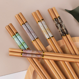 Bamboo Chopsticks, Naturally Mildew-Proof and High-Temperature Resistant, 5 Pairs of Non-Mouldy, Antibacterial, 10 Pairs of Non-Slip Fried Bamboo Chopsticks, Five Colors
