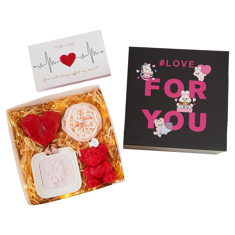 Regalo del Día de San Valentín Chino, Caja de Regalo con Fragancia, Recuerdo Creativo Personalizado, Vela Perfumada Hecha a Mano con Corazón Rojo
