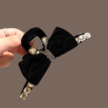 韩国水钻丝绒蝴蝶结抓夹女气质后脑勺盘发夹精致鲨鱼夹子发抓头饰