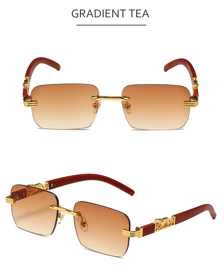 New trendy design rimless men's sunglasses trendy sunglasses wood grain leopard head sunglasses_voghion.com