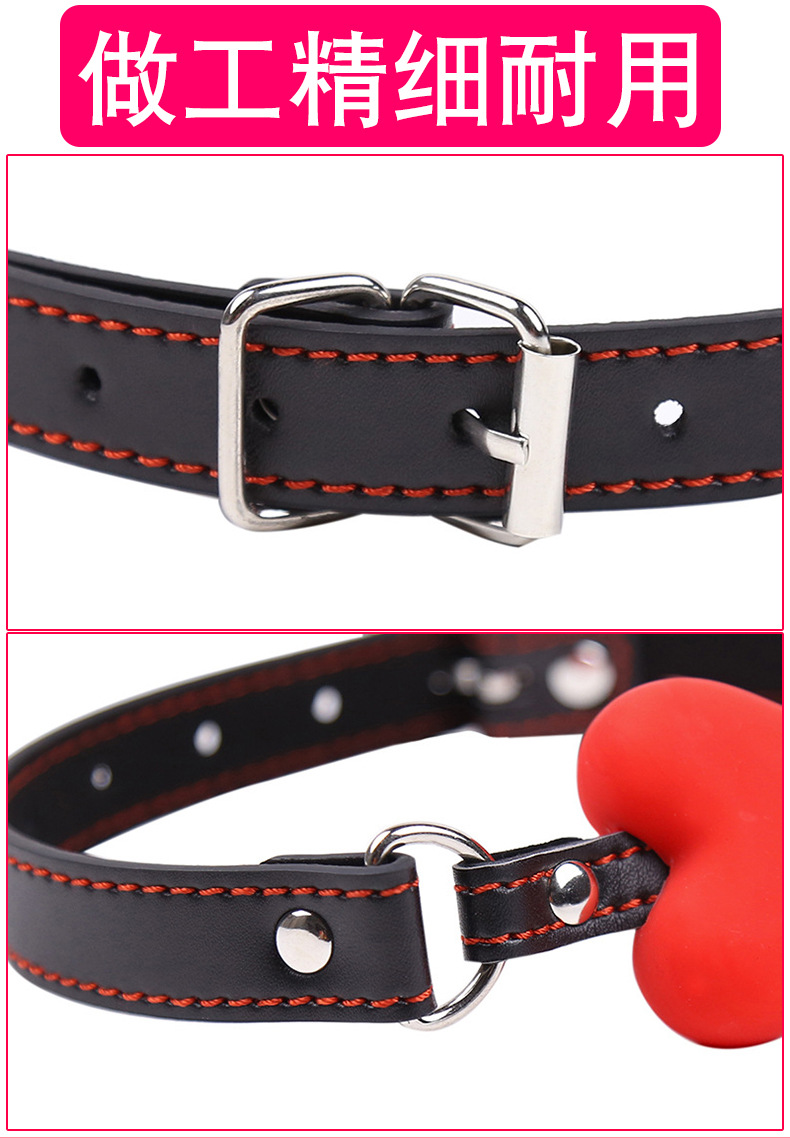 Silicone Leather Bondage Mouth Gag with Dog Bone Design, Black Adult Couple Restraint Accessory — detail image 3