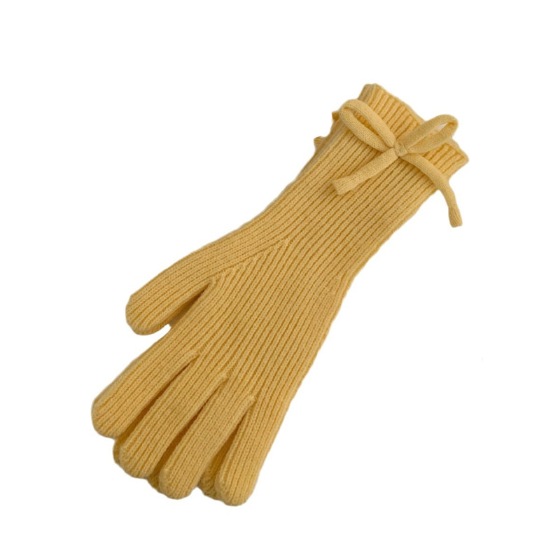 Inswind guantes de tejido de cordilla coreana de cachemira de color sólido de invierno caliente para mujeres arco de pantalla táctil guantes de dedo de moda