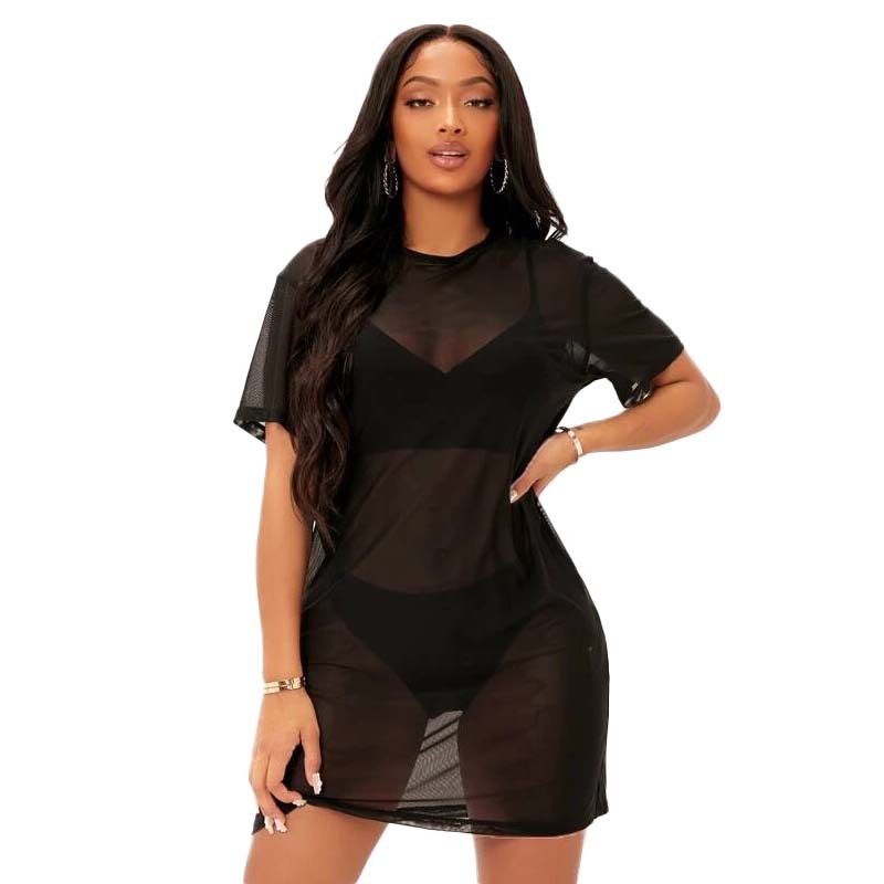 Sexy Solid Color See-through Black Hollow Women's Dress display picture 1