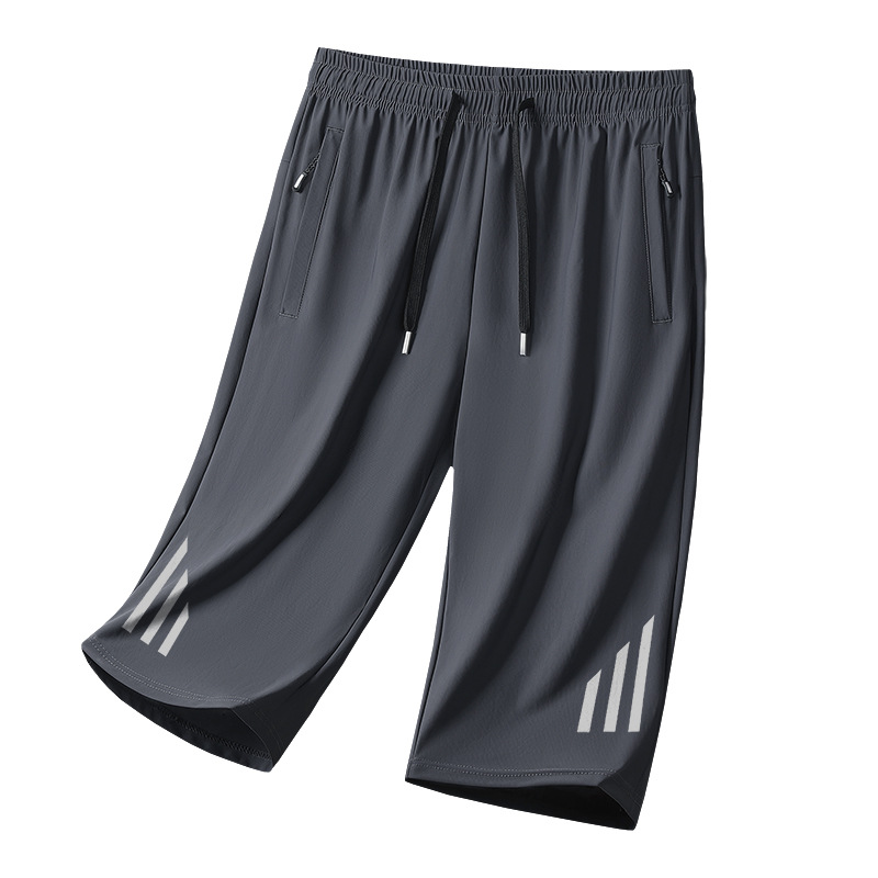 Men's Summer Ice Silk Quick-Dry Shorts, Thin Loose Casual Sports Pants, Outerwear Cropped Pants, Mid-Length Pants