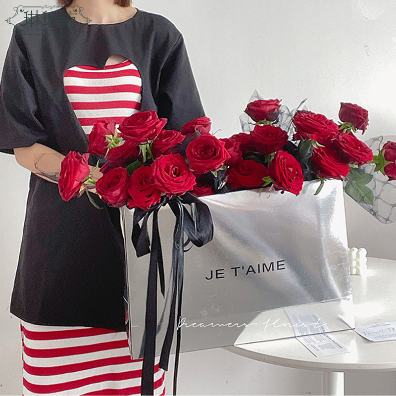 Qixi nuevo espejo que sostiene el bolso rectangular regalo de la flor de lujo blanco caja de regalo tienda de flores materiales florales