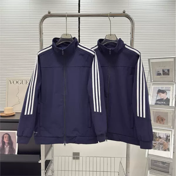 Three-Stripe Foreign Trade Spring and Autumn Couple's Striped Windbreaker Casual Jacket Sports Jacket Unisex Top 9952 Embroidery
