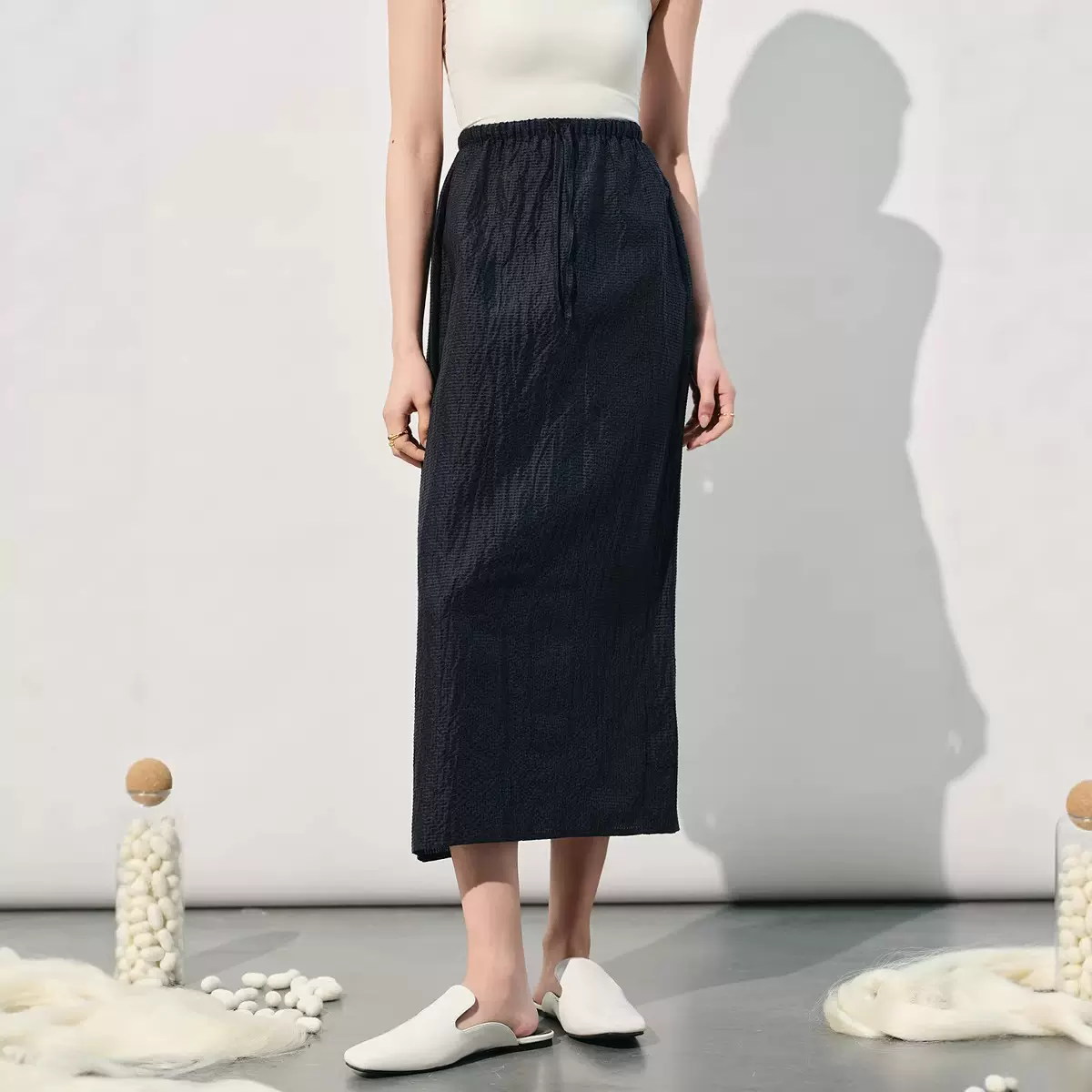 纯色半身裙女夏季2026新款高腰松紧显瘦气质中长款包臀直筒裙批发