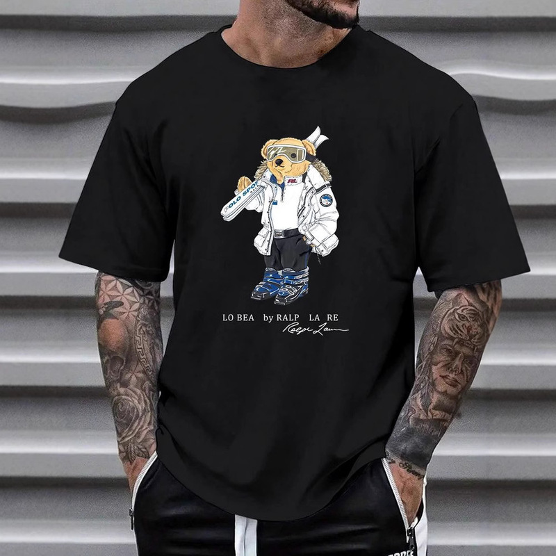 Men's Summer Casual Sweat Absorbing Fashion Trend Fashion Snowboard Bear Print Casual Sports Street Commuter
